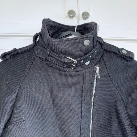 ZARA RARE BLACK COAT CAPE JACKET ASYMMETRICAL ZIP SIZE SMALL Peacoat Goth - Picture 8 of 13